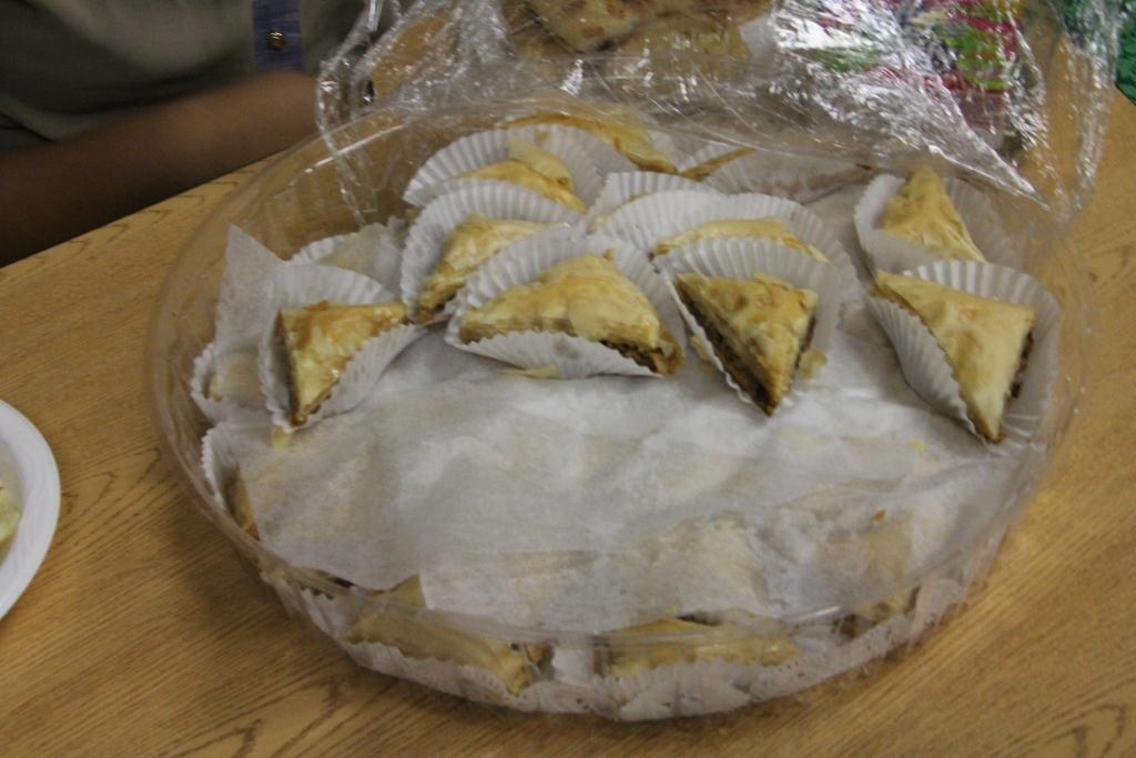 Baklava was served on Friday to the student body. The honey-sweetened flaky pastry represented the country of Greece.