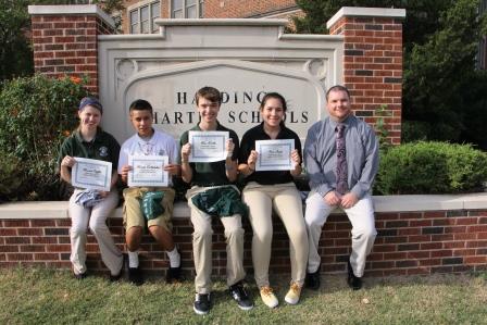 From left to right: Mariah Riffle, Martin Villalobos, Max Willis, Rosa Lopez and Head Principal Justin Hunt.