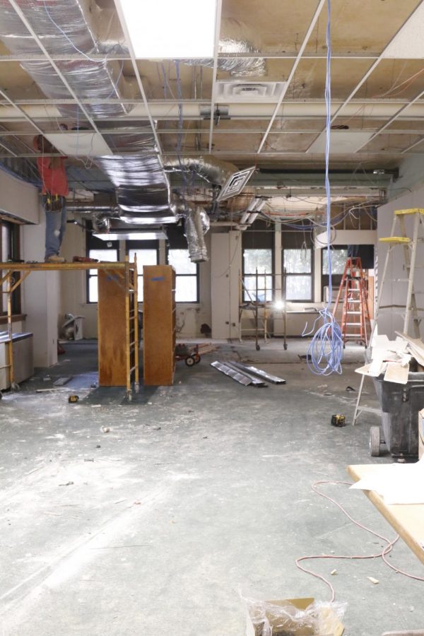 The Media Center is currently gutted, showing windows on the south side of the room that have been blocked by a wall for decades.