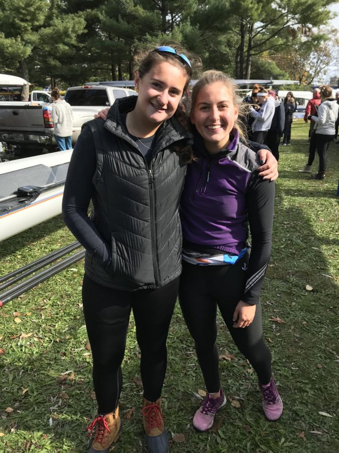 (left) Senior Lexi Wilson and Junior Anna Serven celebrate their improvement at the Head of Charles regatta in Boston in October.