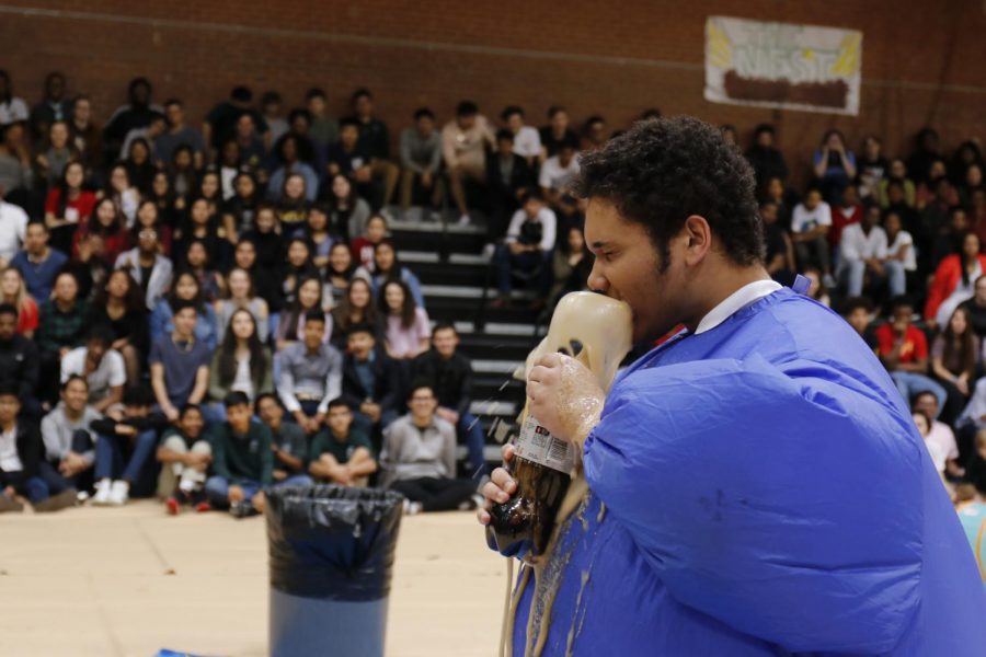 File photo: Alex Nadjkovic enjoys a cocktail of Mentos and Diet Coke at the 2018 Eagle Week assembly. 