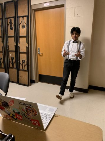 Senior Keegan Neal, shown here in spring 2021 recording his speech on a laptop, participated in virtual speech and debate. The team will compete this year in the traditional in-person format.