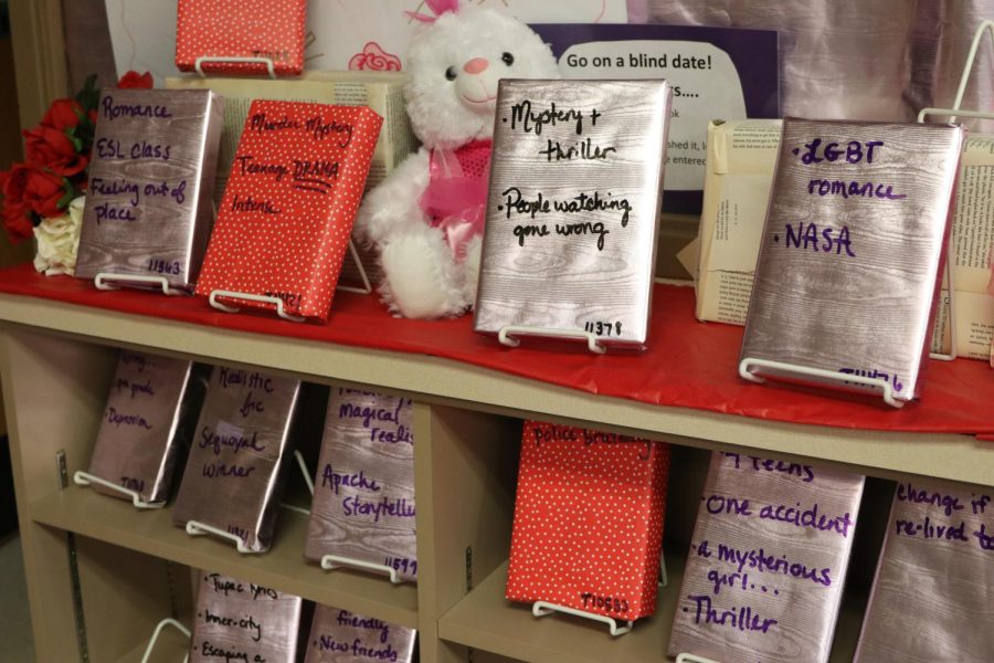 Ms. Thomas made a beautiful display for Blind date with a book.