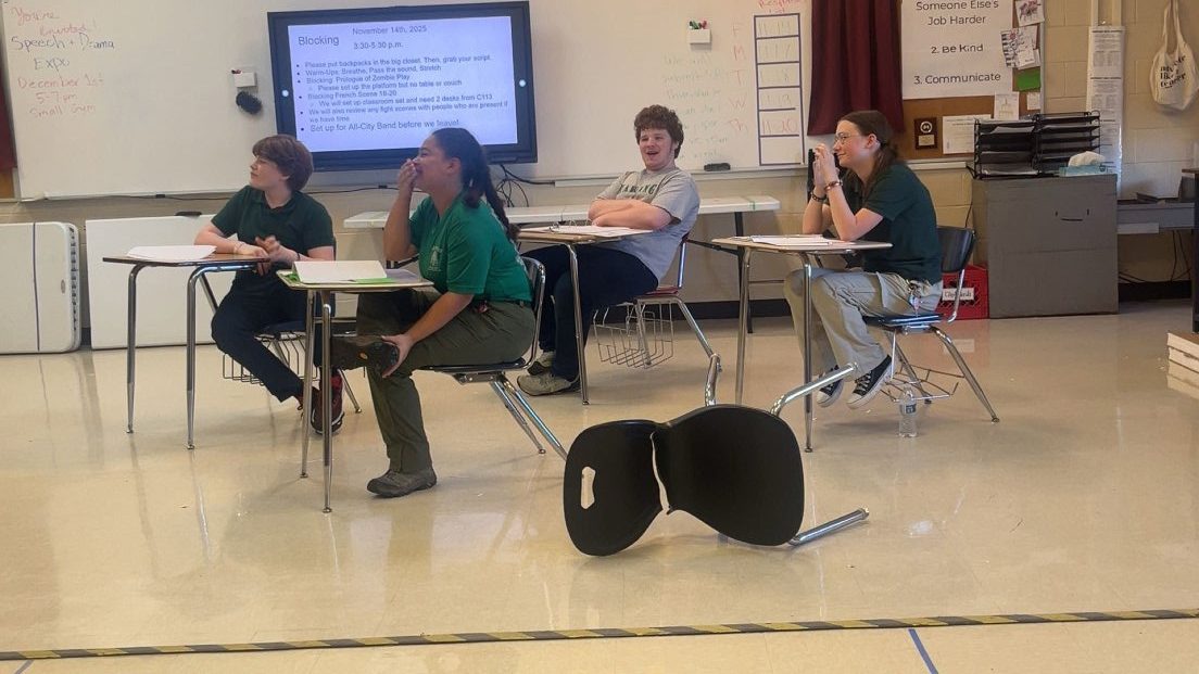 Members of the spring play cast prepare for their show which will take the stage in late February.
